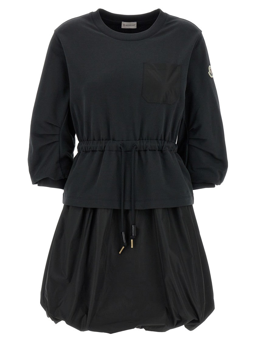 Moncler Balloon-Style Dress With Brushed Cotton Top And Drawstring Waist