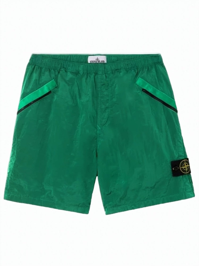 Stone Island Green Nylon Shorts With Elastic Waistband