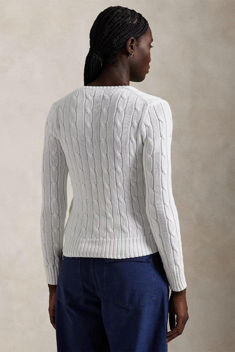 Polo Ralph Lauren White Cable-Knit Embroidered Pony Logo Cotton Sweater