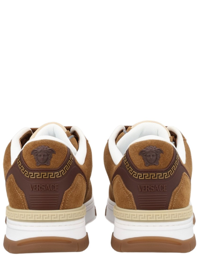 Versace Brown Suede Embossed Sneakers