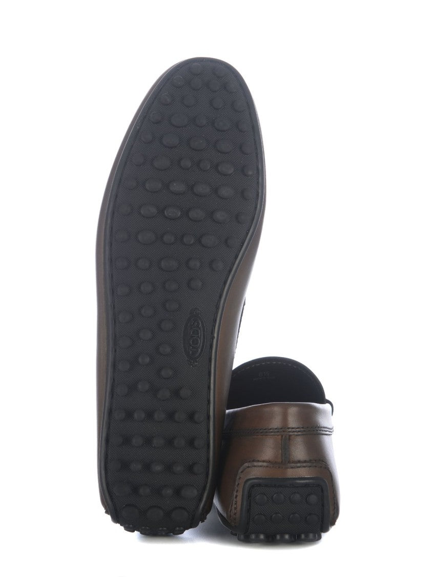 Tod's Classic Brown Leather Moccasin Loafers With Pebble Sole