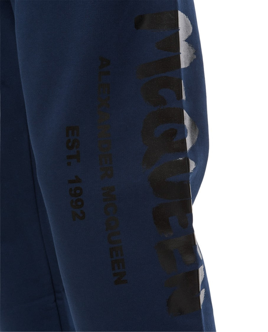 Alexander Mcqueen Deep Blue Cotton Jogging Pants With Drawstring Waistband