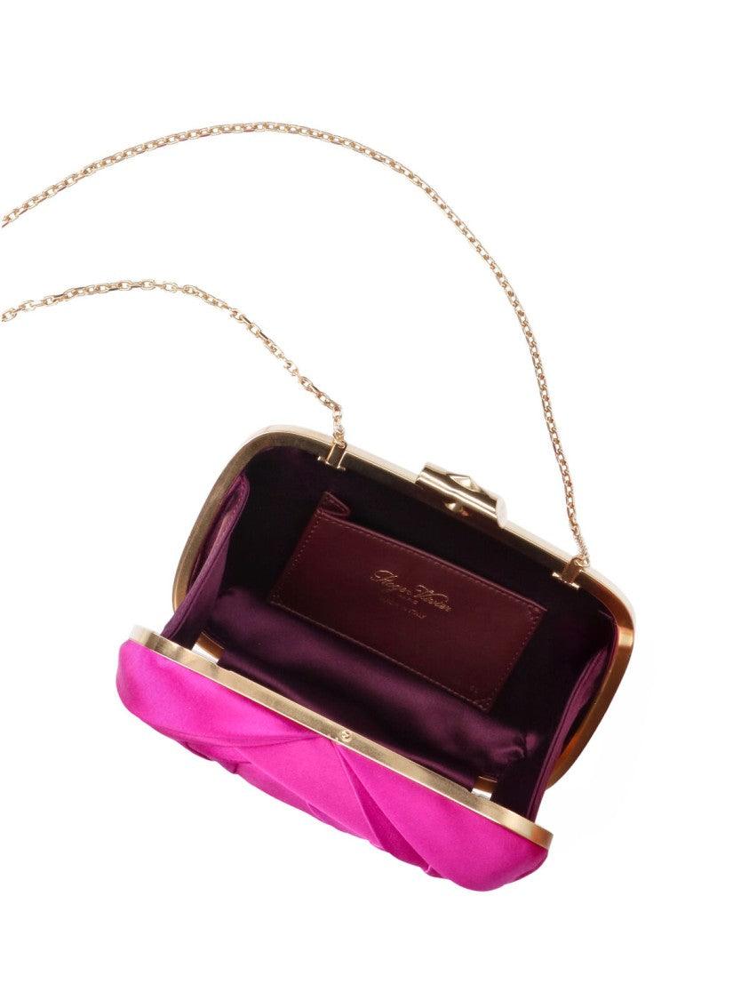 Roger Vivier Rectangular Satin Pouch With Rose Petal Design And Chain Strap