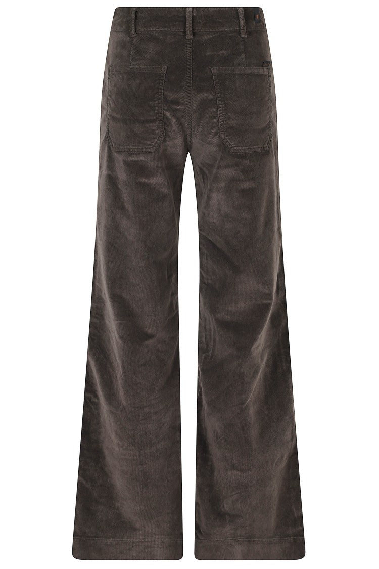 Cigala`S Dark Brown Ribbed Velvet Wide-Leg Pants