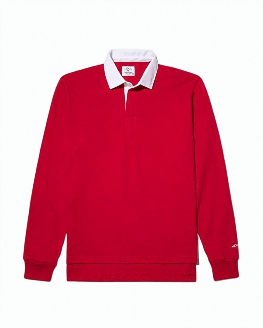 Noah Red Long-Sleeve Polo Shirt With White Collar