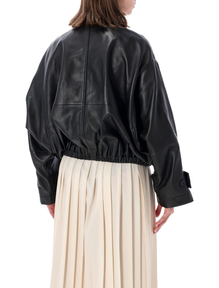 Róhe Leather Blouson Cropped Bomber Jacket