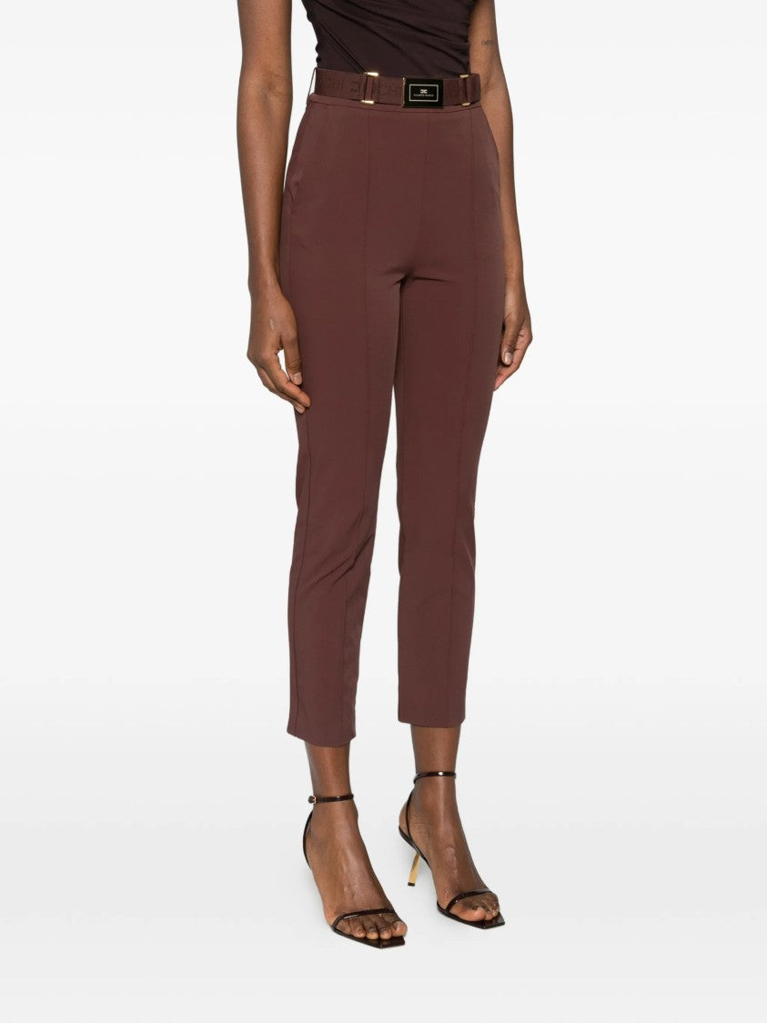 Elisabetta Franchi Cropped Tailored High Waist Belted Pants