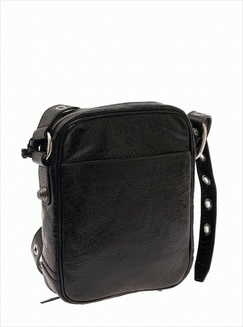 Balenciaga Textured Lambskin Crossbody Bag With Adjustable Strap And Pouch Accents