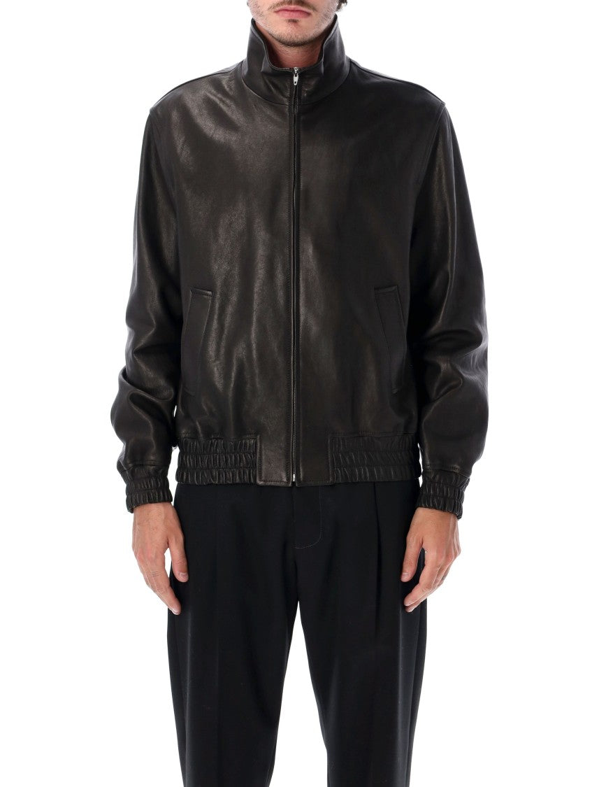 Valentino Garavani Sleek Leather Jacket With High Collar And Minimalist Design