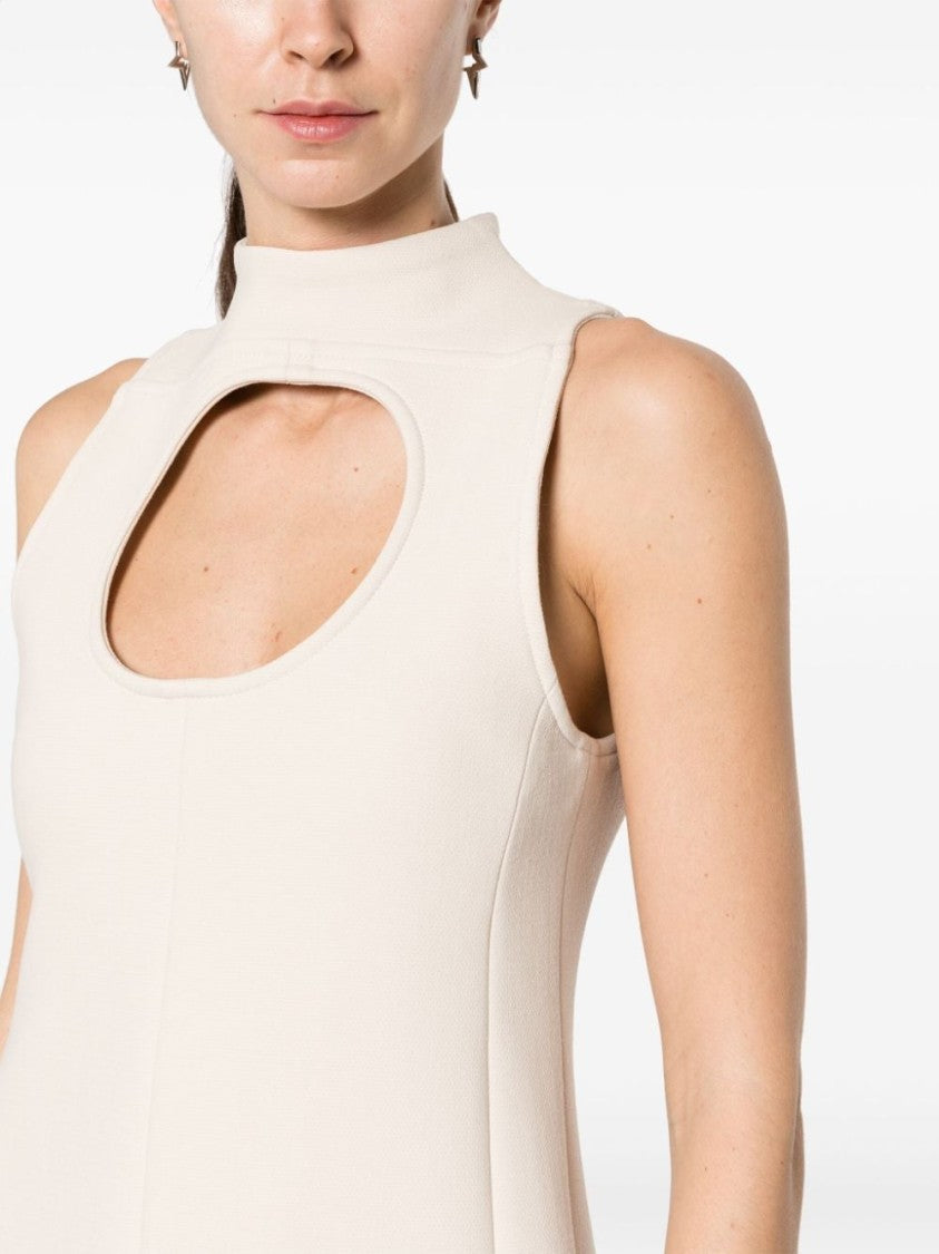 Courrèges Sand Beige Wool Blend Cut-Out Trapeze Dress