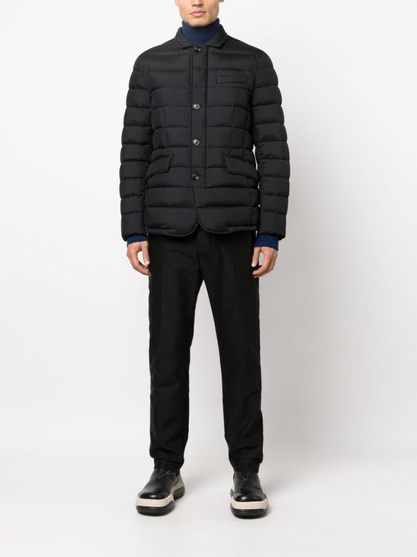 Moorer Quilted Padded Jacket In Black Calf Leather And Wool