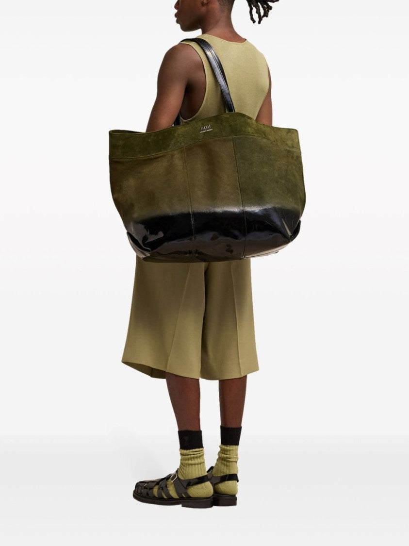 Ami Paris Olive Green Panelled Tote Bag