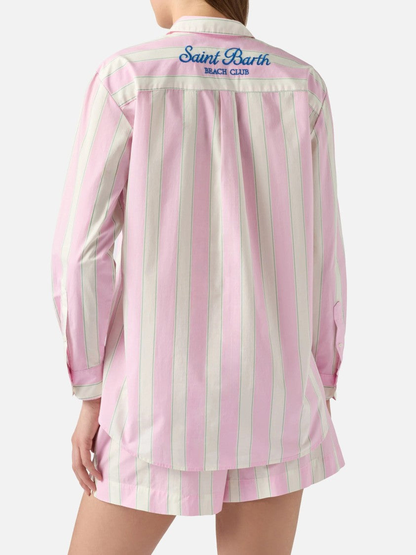 Mc2 Saint Barth Vertical Striped Long-Sleeved Shirt With Embroidered Detail