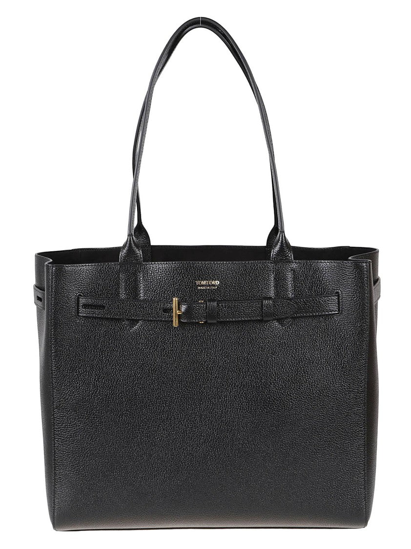 Tom Ford Black Textured Leather T-Buckle Tote Bag