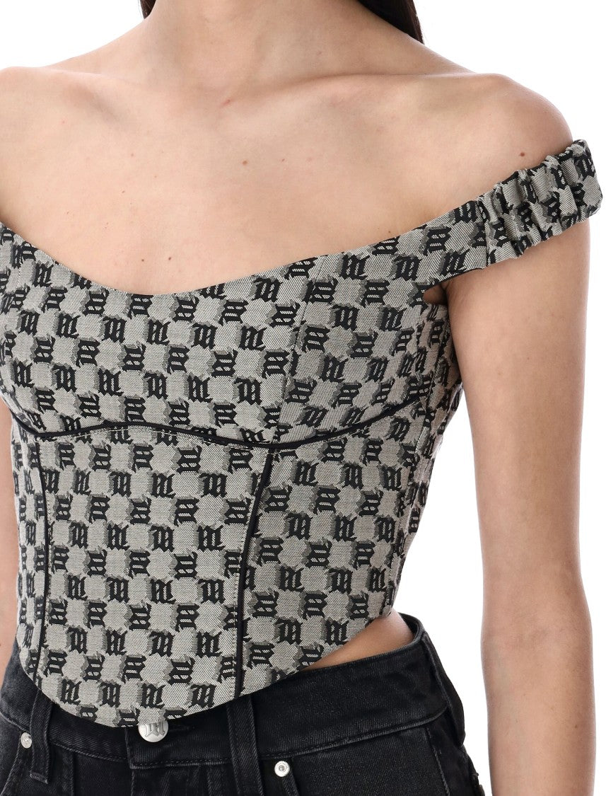 Misbhv Monogram Canvas Corset Top With Open Shoulders