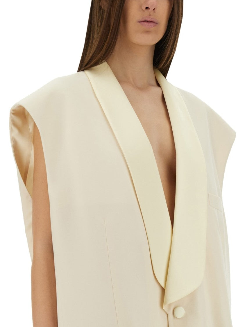 Mm6 By Maison Margiela Oversized Sleeveless Jacket With Deep V-Neck And Wide Lapels
