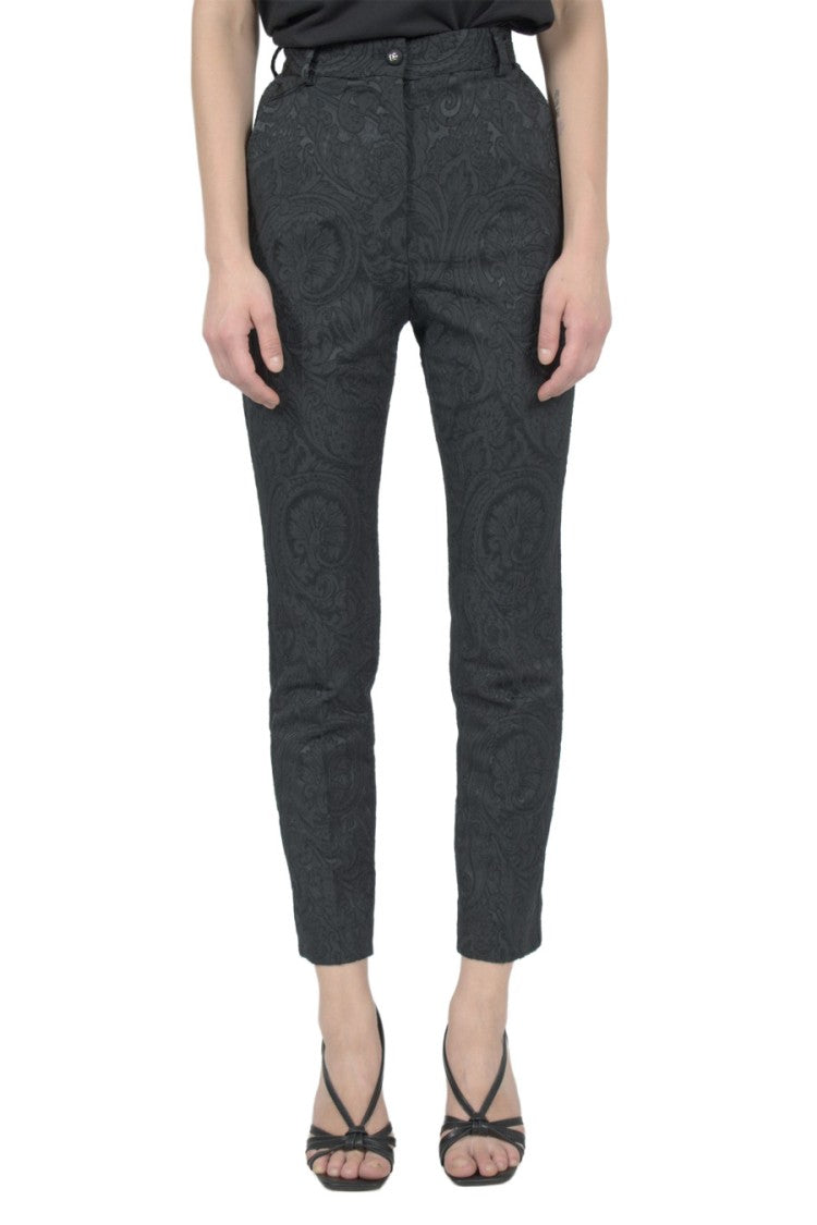 Dolce & Gabbana Black Polyester-Polyamide Jacquard Cropped Trousers