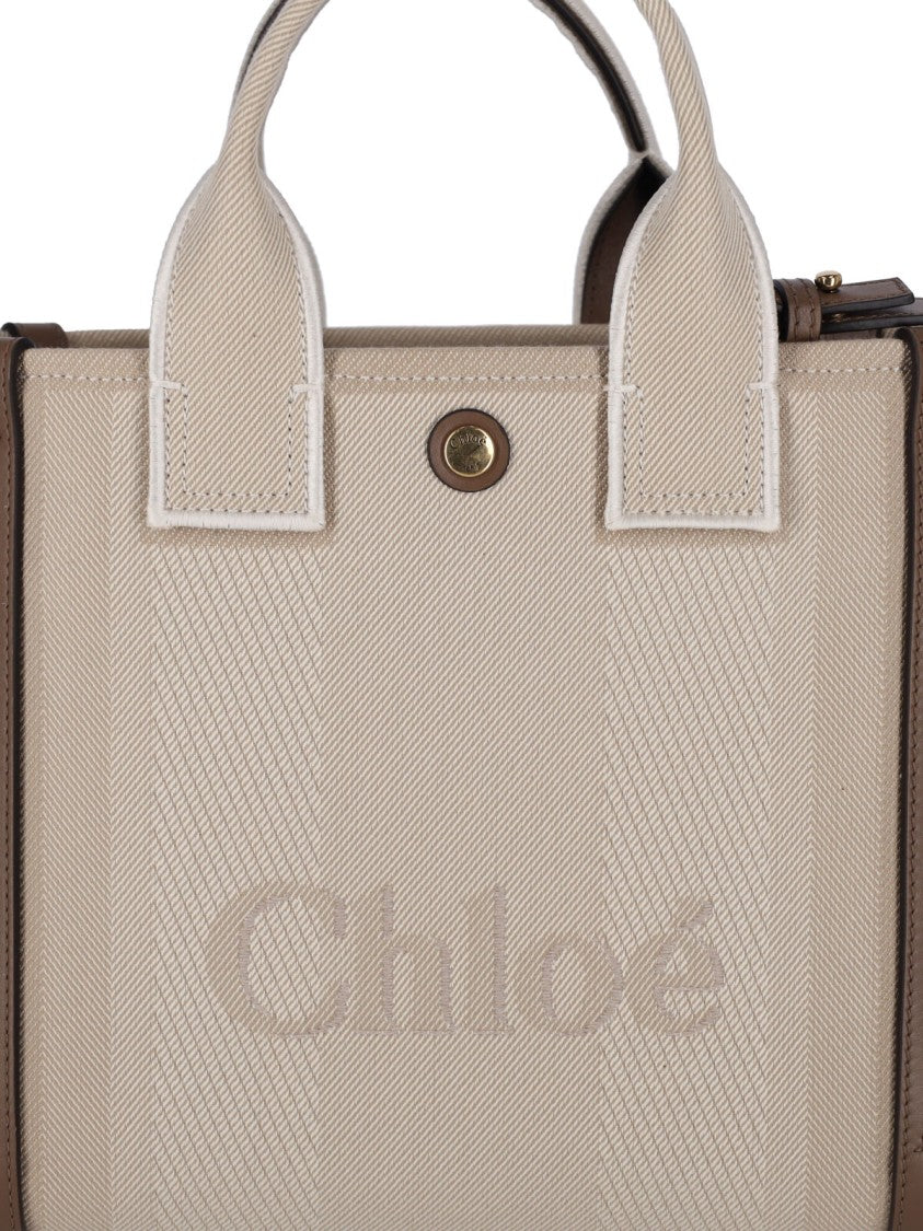 Chloé "Carry" Small Tote Bag, In Beige Organic Cotton
