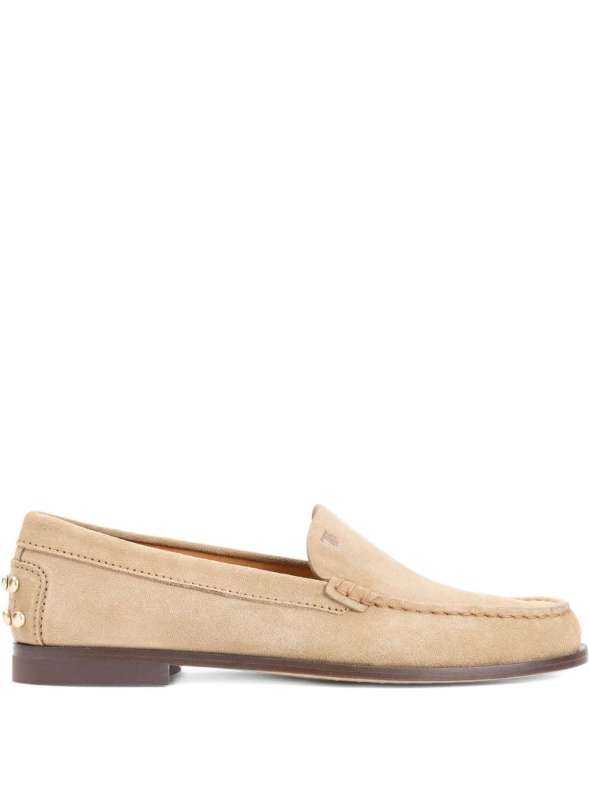 Tod's Beige Slip-On Flats With Metallic Accents