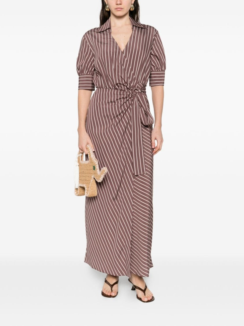 Pinko Brown Striped Open Collar Day Dress