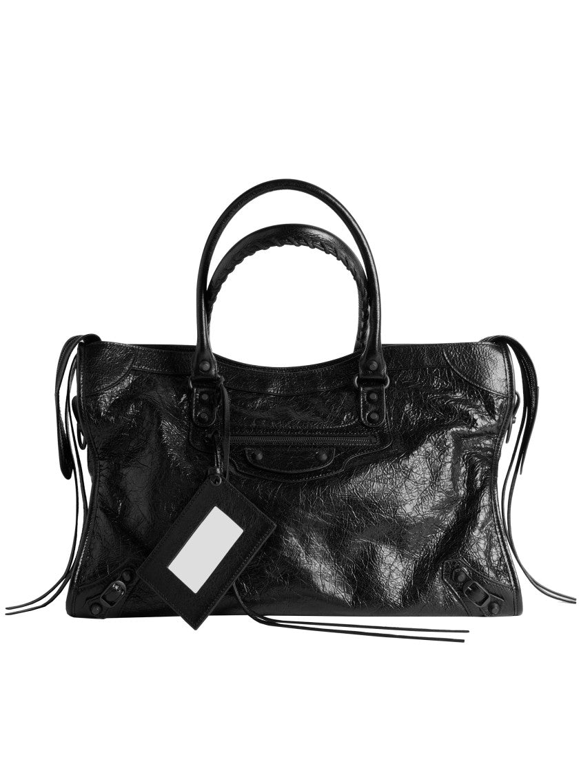 Balenciaga Large Rectangular Leather Tote Bag With Glossy Finish