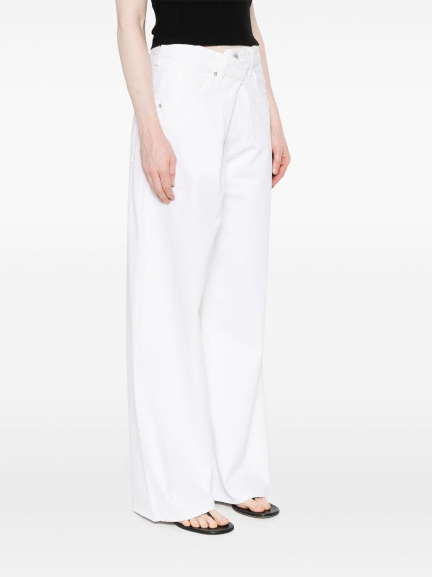 Agolde Wide-Leg White Jeans With Gathered Detailing And Classic Five-Pocket Design