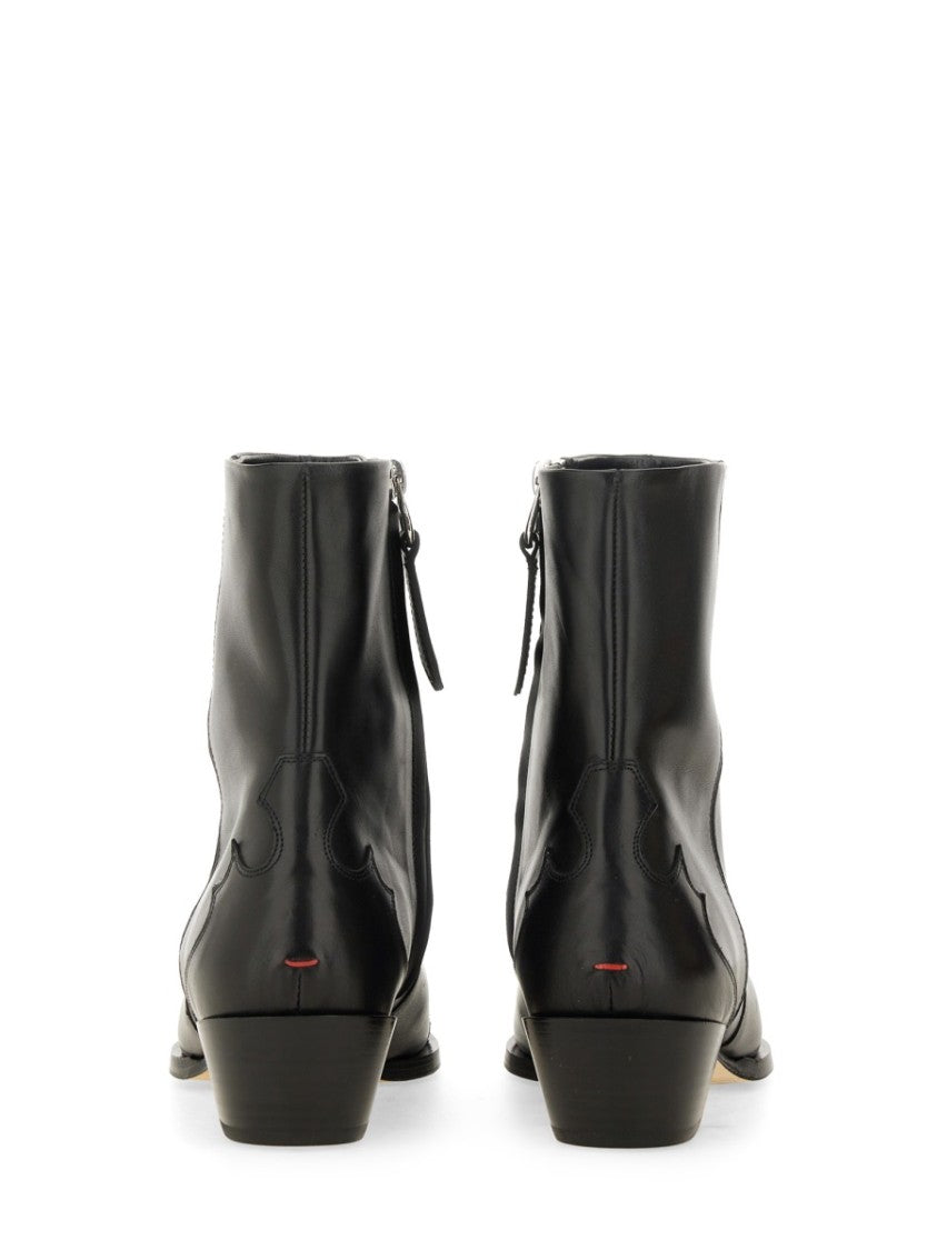 Aeydē Pointed Toe Western-Inspired Black Leather Boots