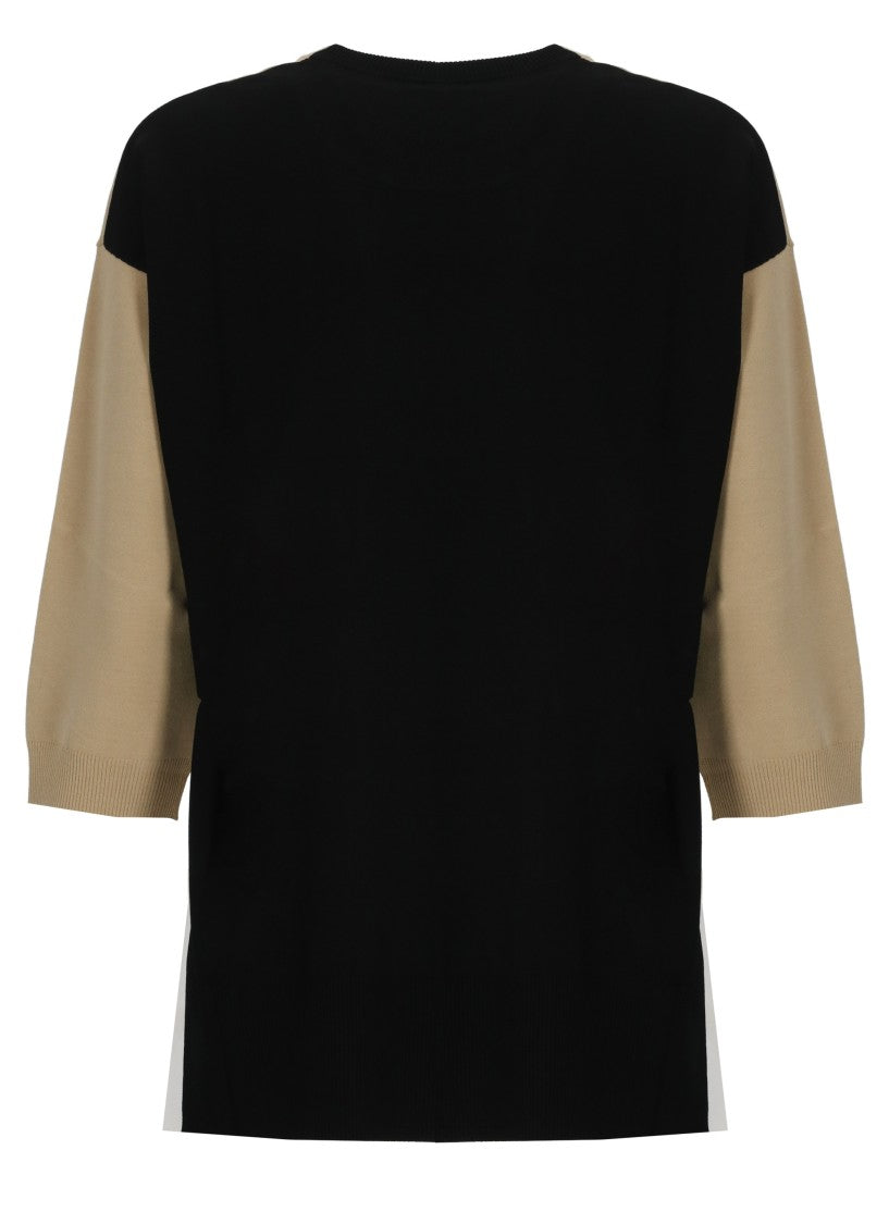 Kangra Beige Viscose Color-Block Crewneck Sweater