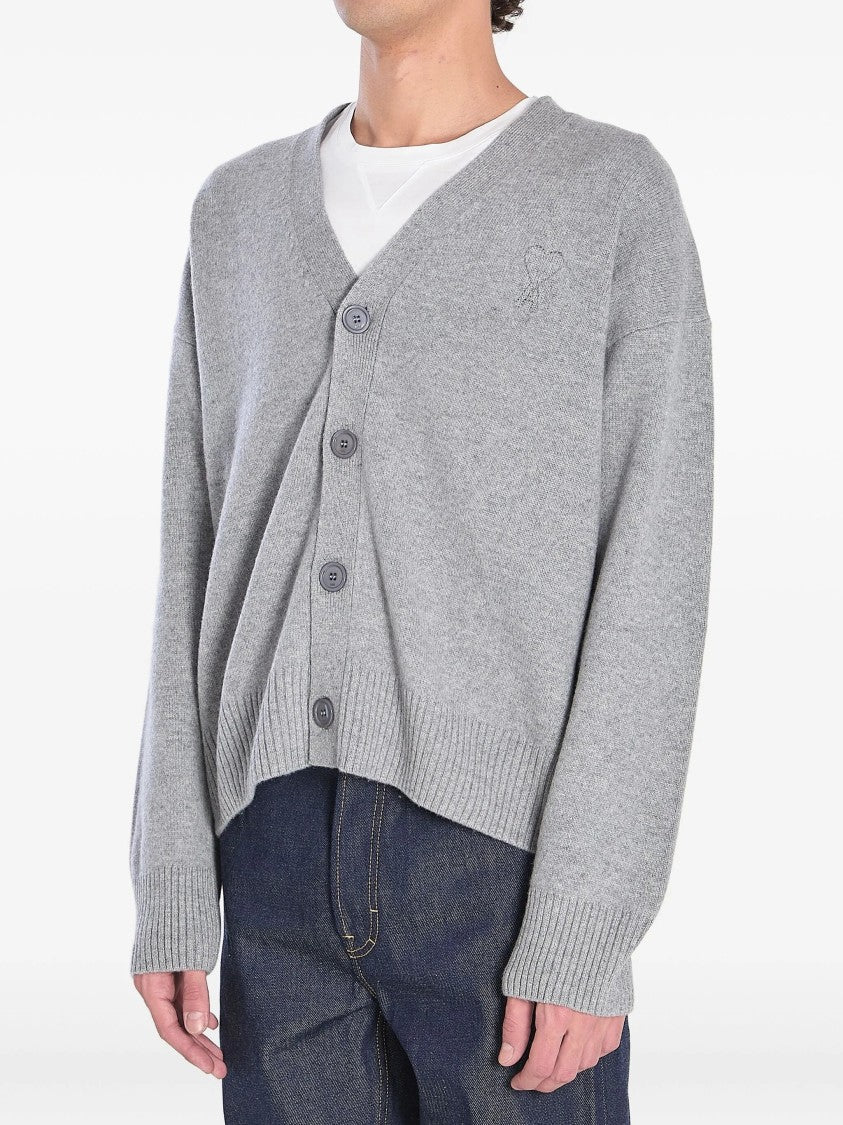 Ami Embroidered-Logo Button Cardigan