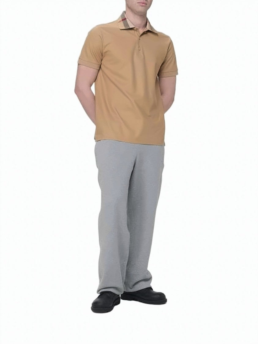Burberry Short-Sleeved Polo Shirt With Check-Patterned Collar And Side Slits