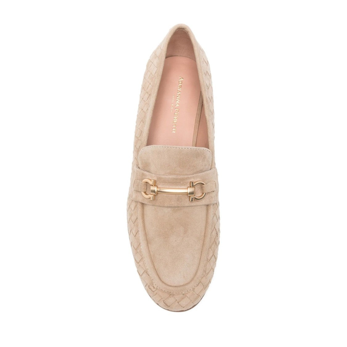 Adrianna Feretti Beige Woven Gold-Tone Bit Suede Loafers