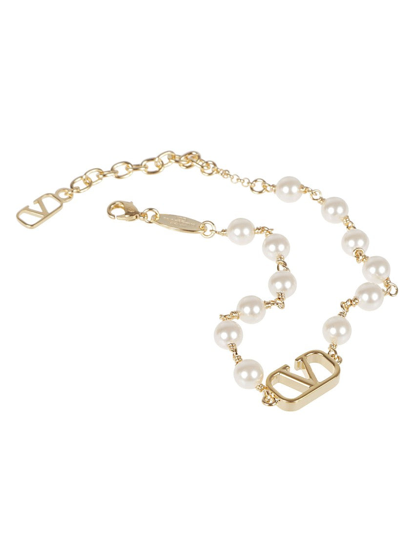 Valentino Garavani Gold-Tone Crystal Pearl Bracelet