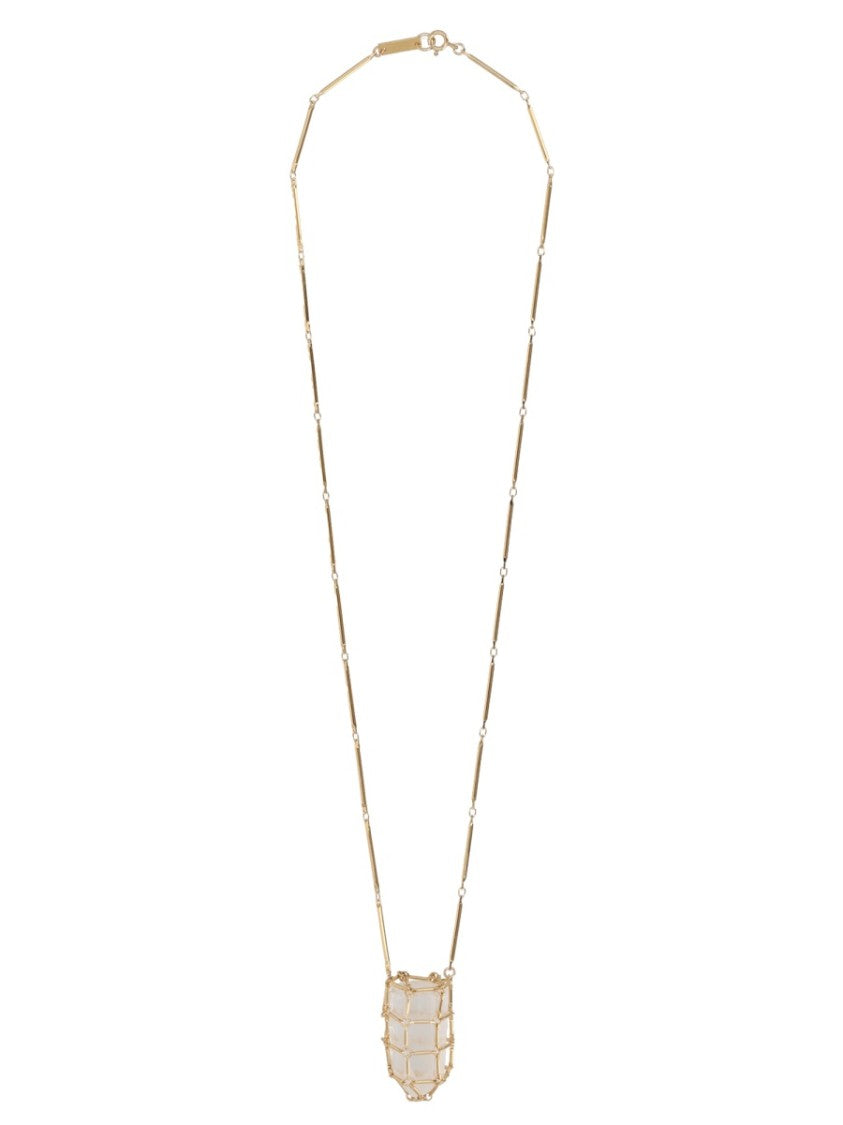 Isabel Marant Rock Crystal Elongated Links Brass Necklace