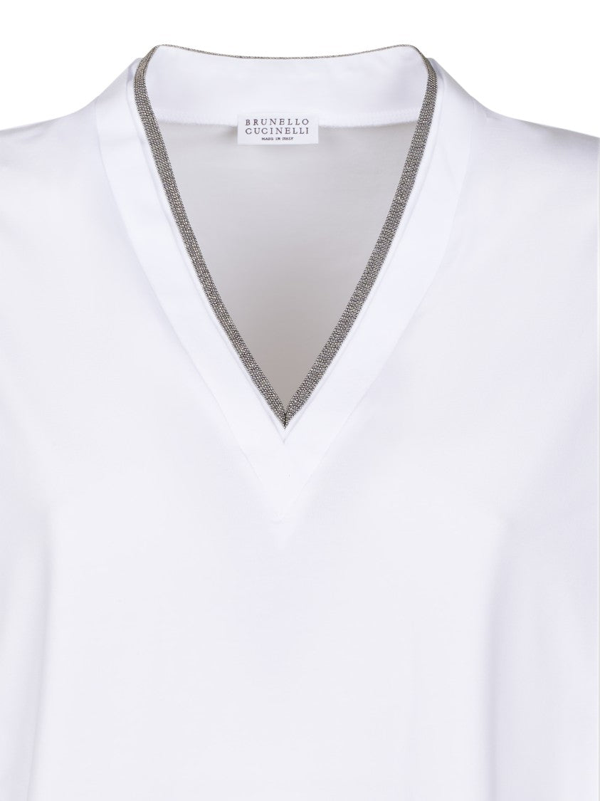 Brunello Cucinelli Short-Sleeved V-Neck T-Shirt With Subtle Contrast Trim
