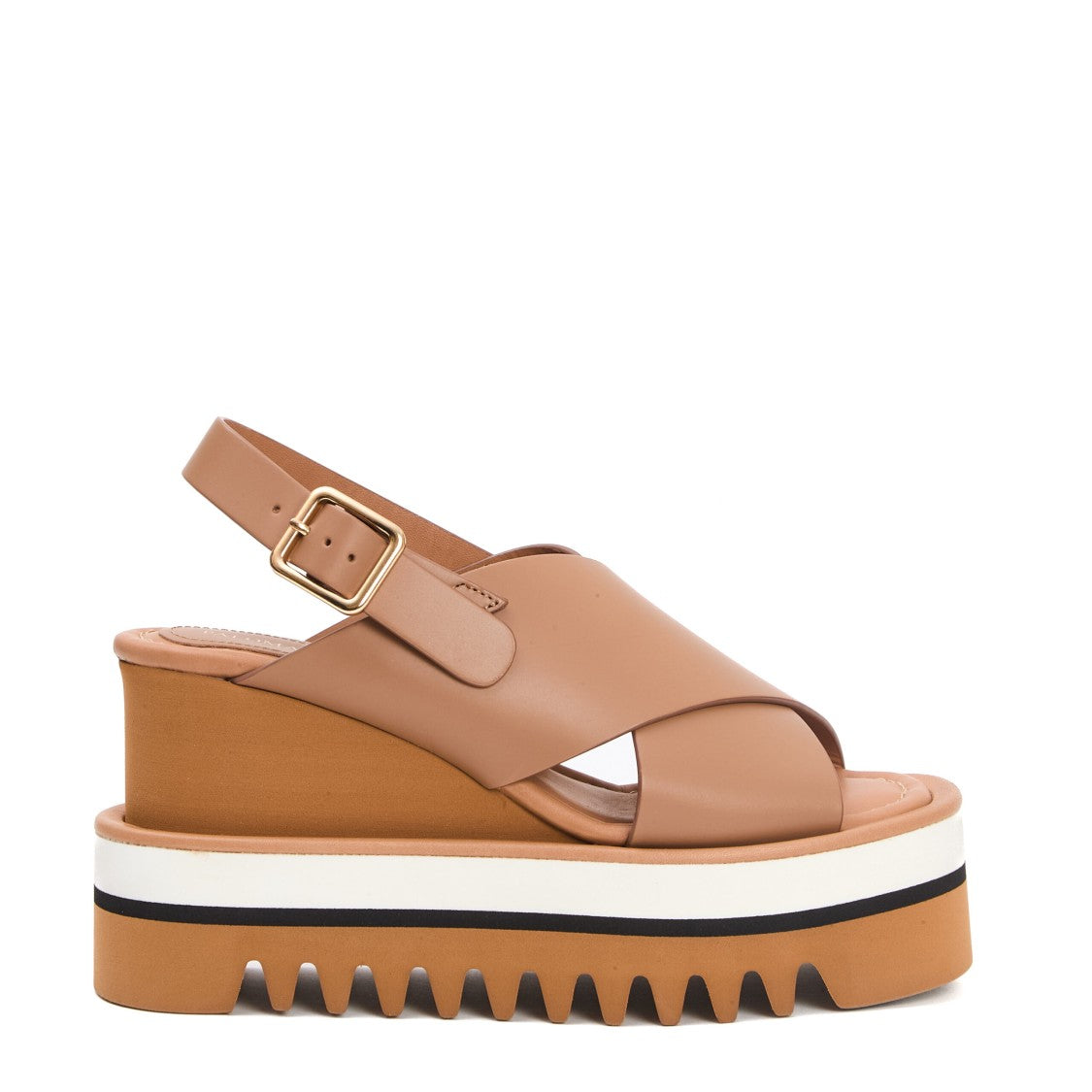 Paloma Barceló Camel Leather Crossover High Wedge