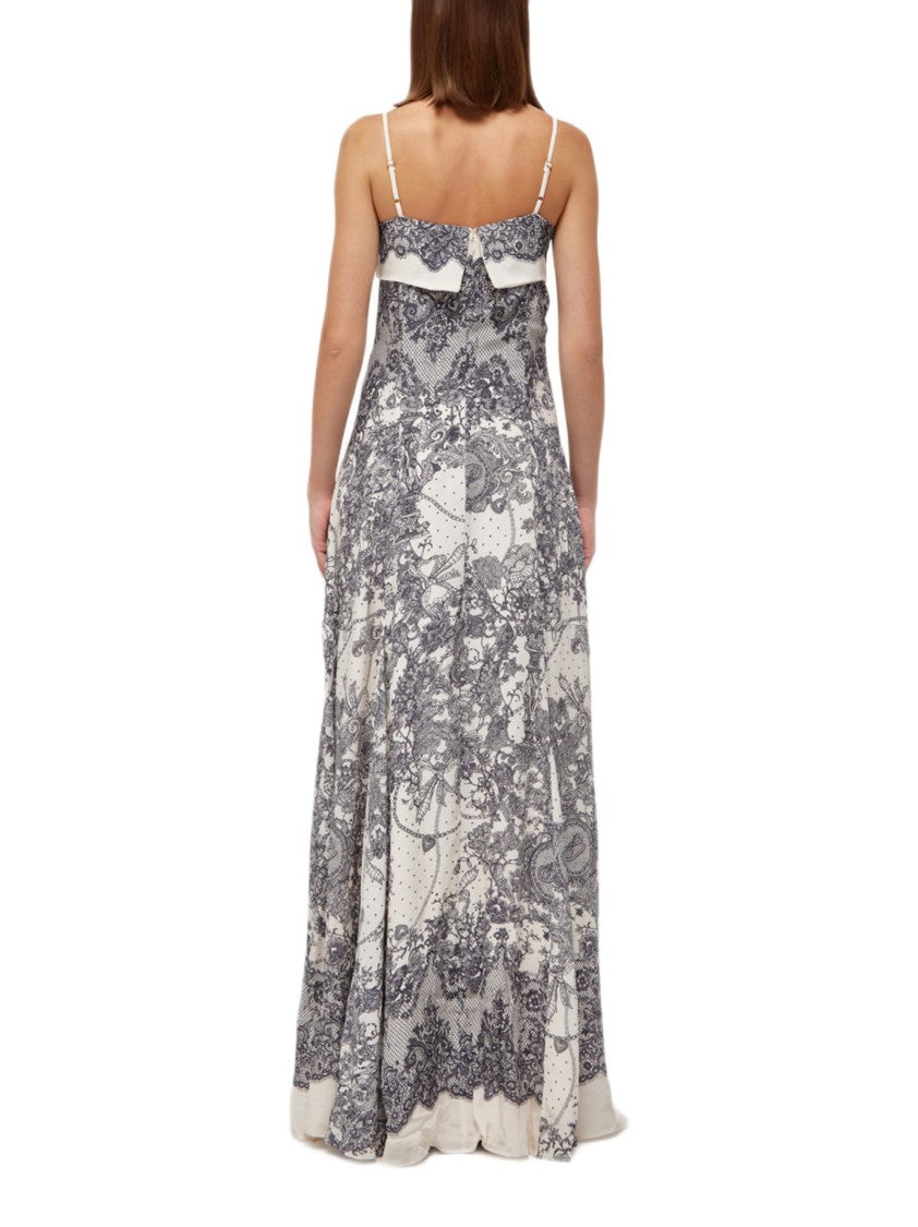 Blugirl Viscose Maxi Dress With Applique Lace And Spaghetti Straps