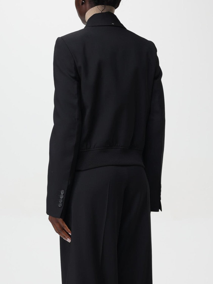 Max Mara Structured Black Denim Jacket With Classic Collar And Utility Pockets