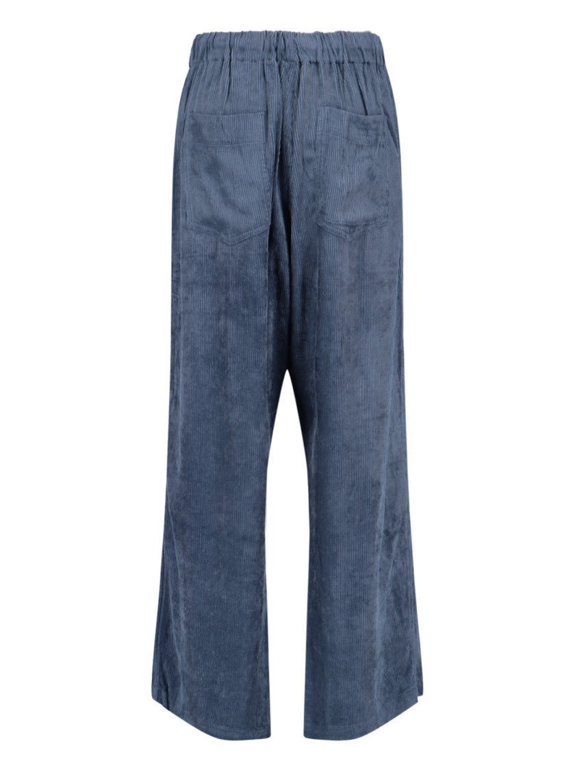 Mythinks Ribbed Blue Fabric Pants With Adjustable Drawstring