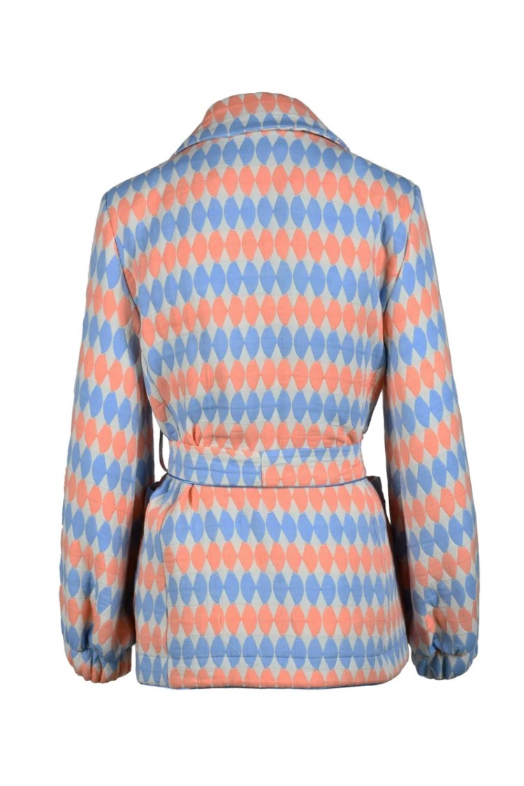 Motel Sky Blue Geometric Cotton-Blend Jacket
