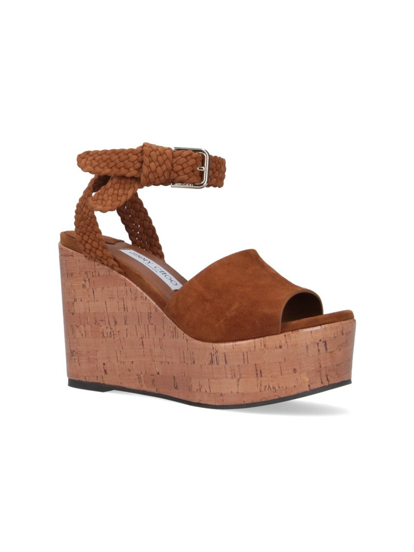 Jimmy Choo "Jori 100" Wedge Sandals – Brown