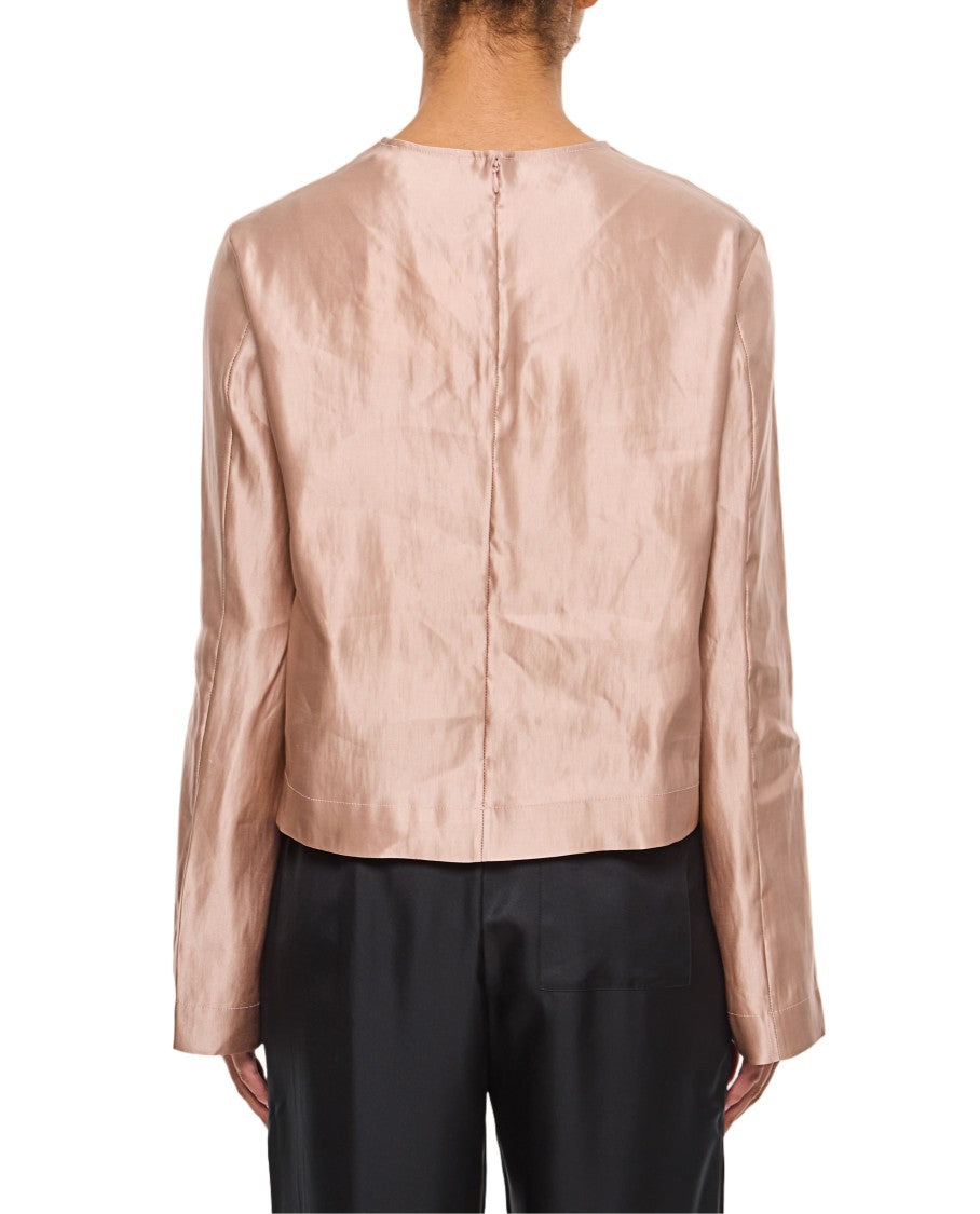 Loulou De Saison Silk And Linen Round Neck Blouse With Invisible Zipper