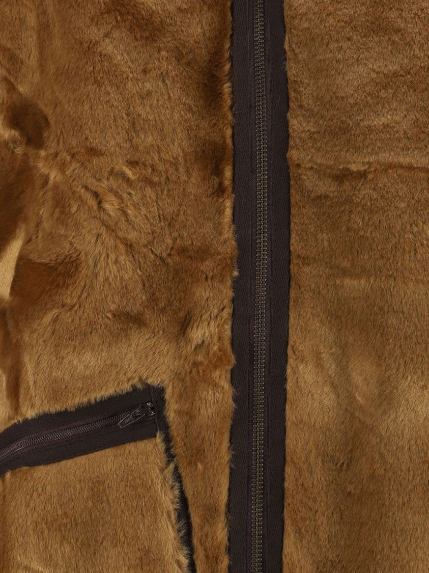 Barbour Camel Brown Knitted Waistcoat With Contrast Trim And Faux-Fur Lining