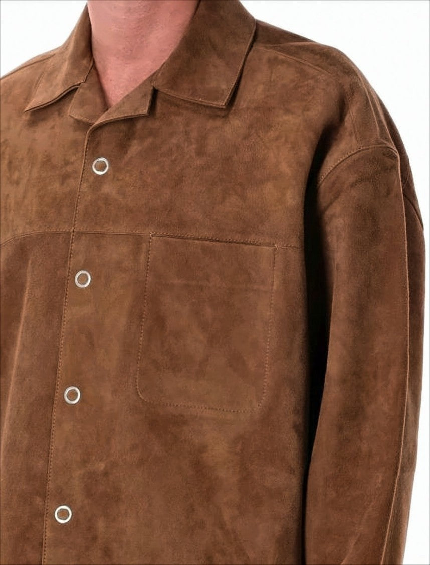 Ami Hazelnut Brown Goat Leather Long-Sleeve Shirt