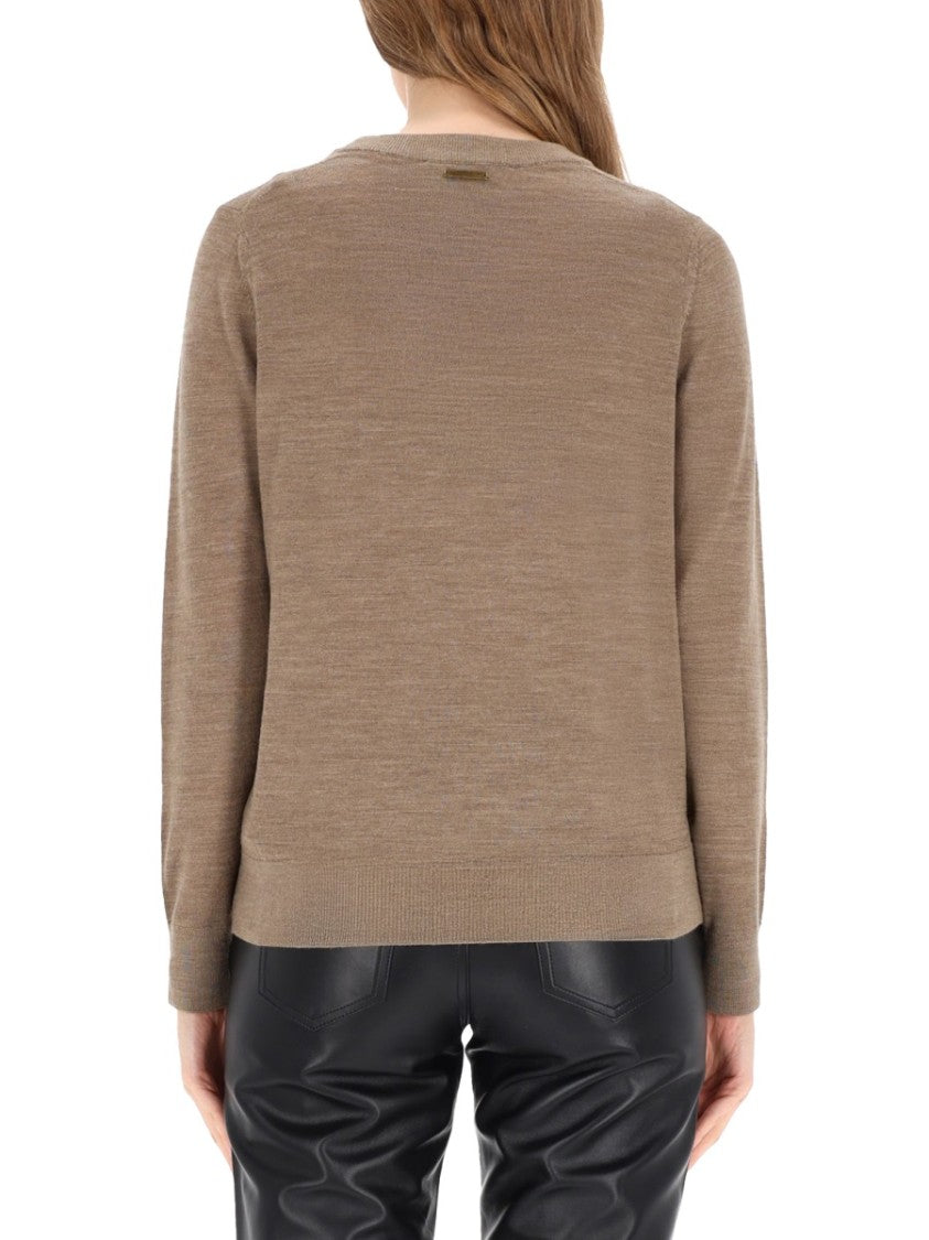 Michael Michael Kors Beige Merino Wool Sweater With Ribbed Cuffs And Button Detail