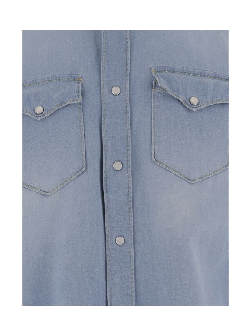 Gherardi Stretch Cotton Denim Shirt With Classic Collar And Chest Pockets