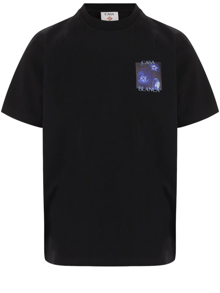 Casablanca Black Graphic Logo Print Organic Cotton T-Shirt