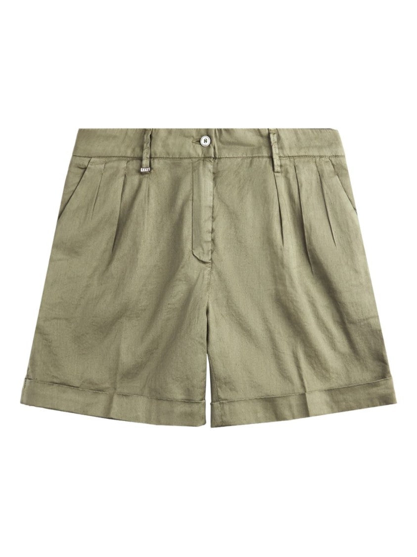 Fay Olive Green Tailored Shorts With Pleated Front And Cuffed Hem