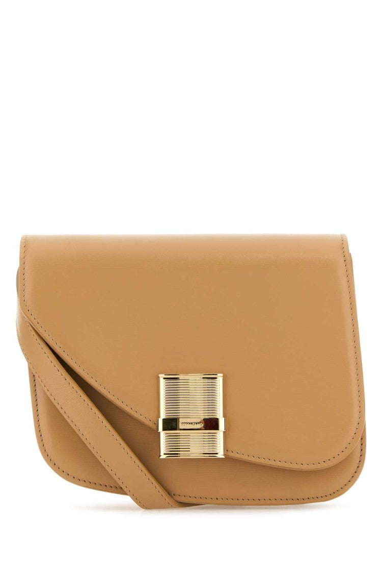 Salvatore Ferragamo Beige Leather Small Fiamma Crossbody Bag