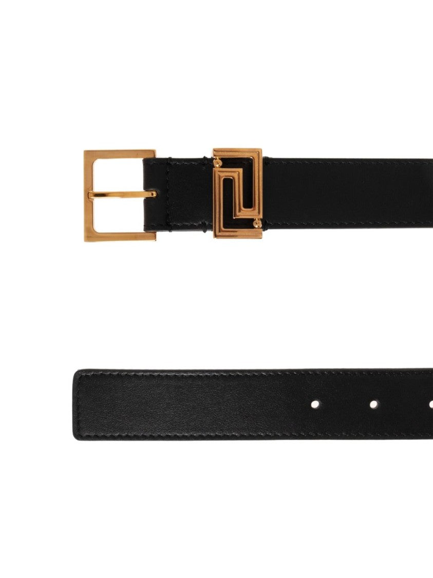 Versace Silk And Nylon Belt With Geometric Gold-Tone Buckle