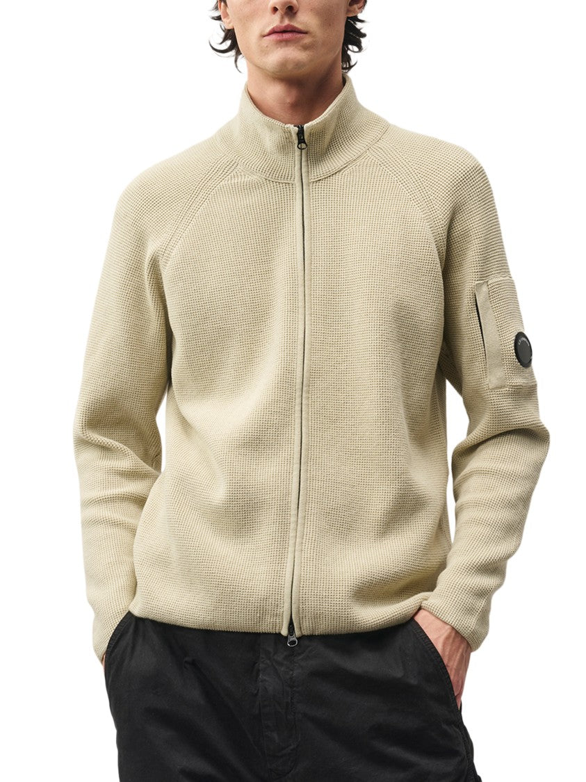 C.P. Company Waffle Knit Cotton Zip Lens Cardigan